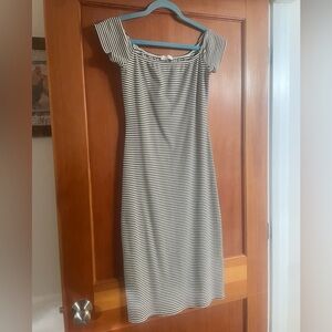 Striped Black and White Off-Shoulder Midi Dress